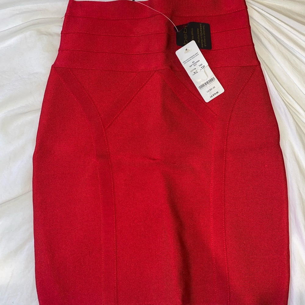 Bebe Red Bandage Mini Skirt